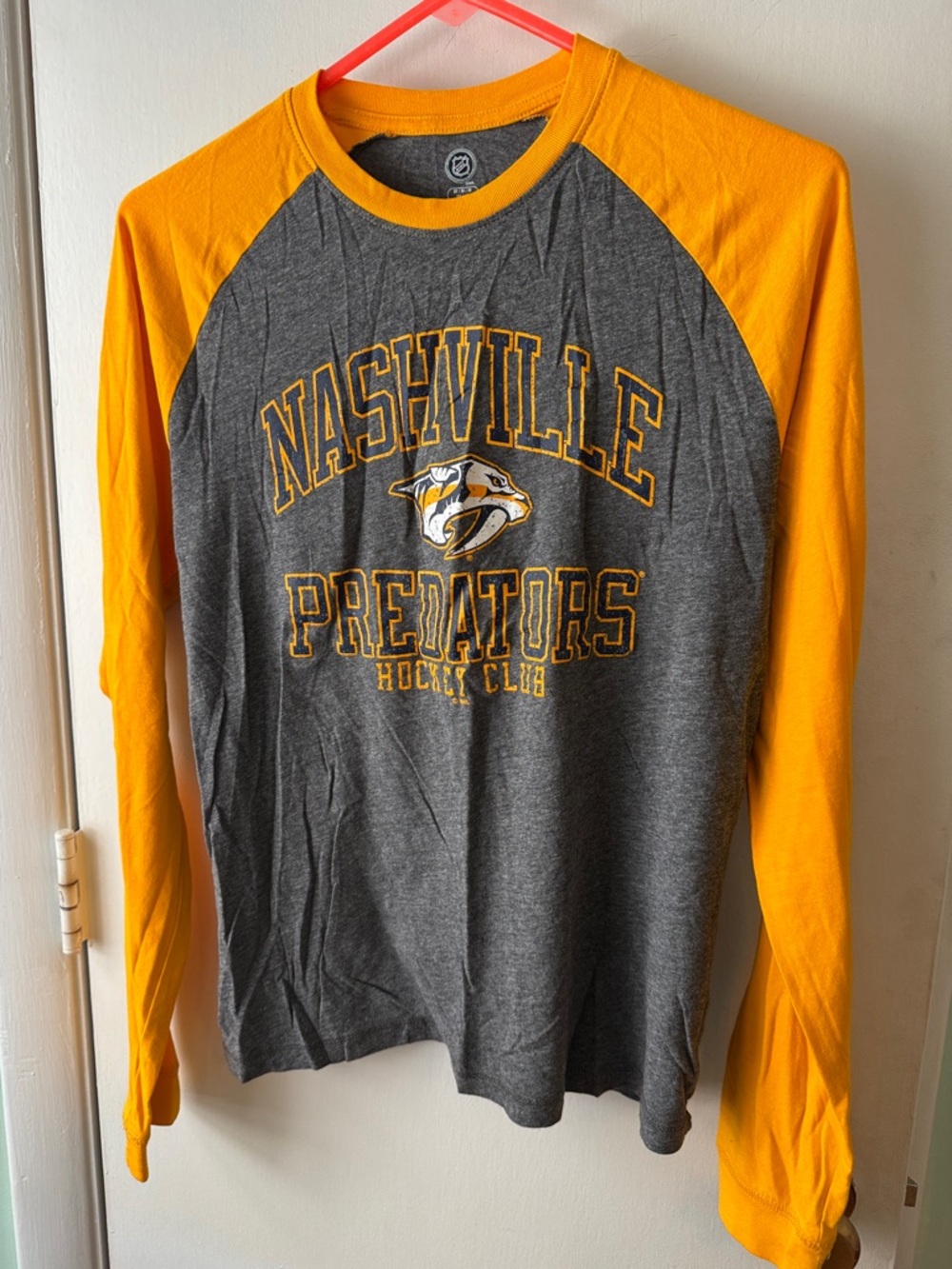 NHL Nashville Predators Gray and Yellow Long Sleeve Raglan Tee
